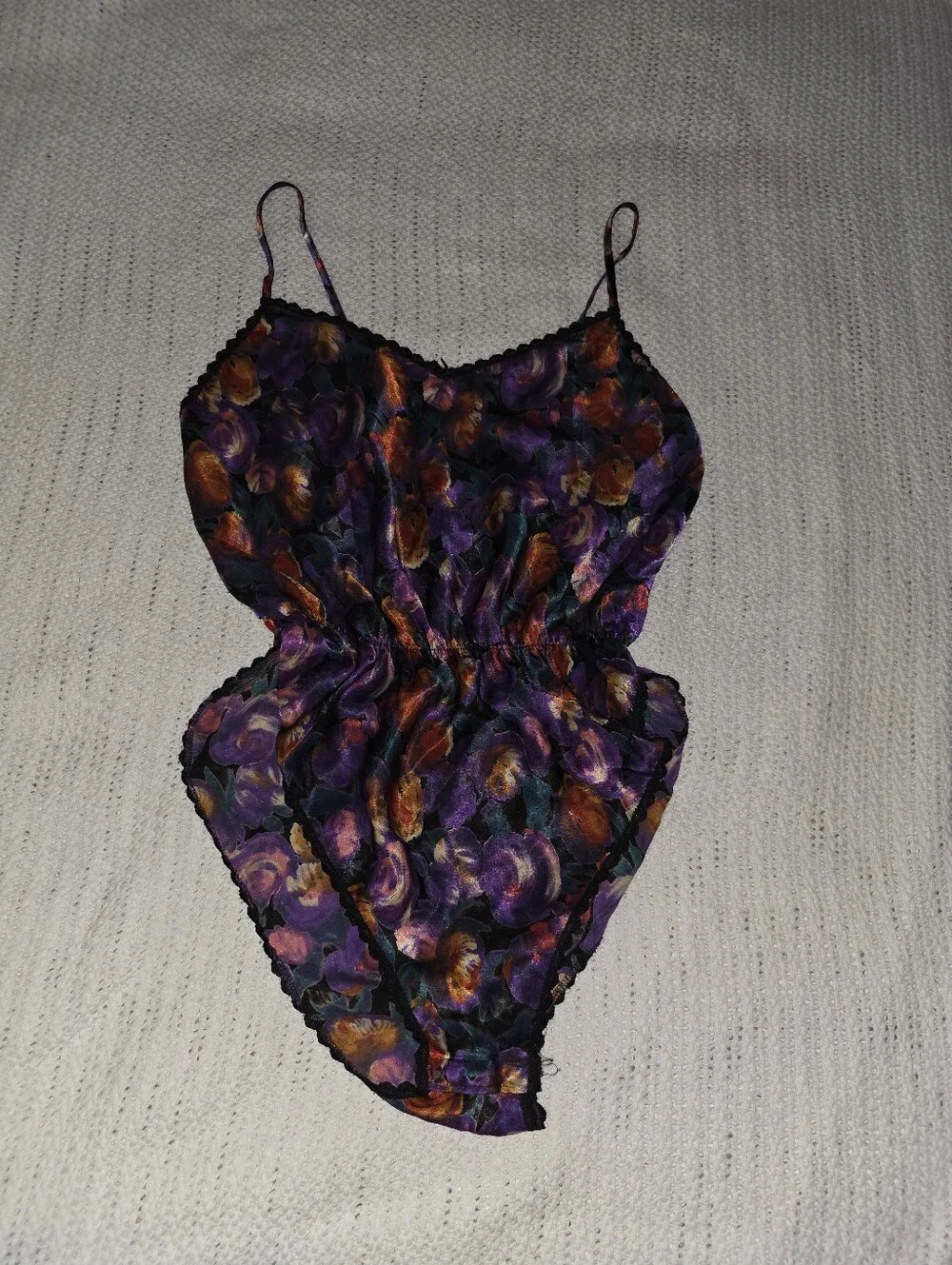 Vintage Myonne 1980s Floral Teddy Bodysuit Camisole Tank Top Lingerie - Picture 9 of 14